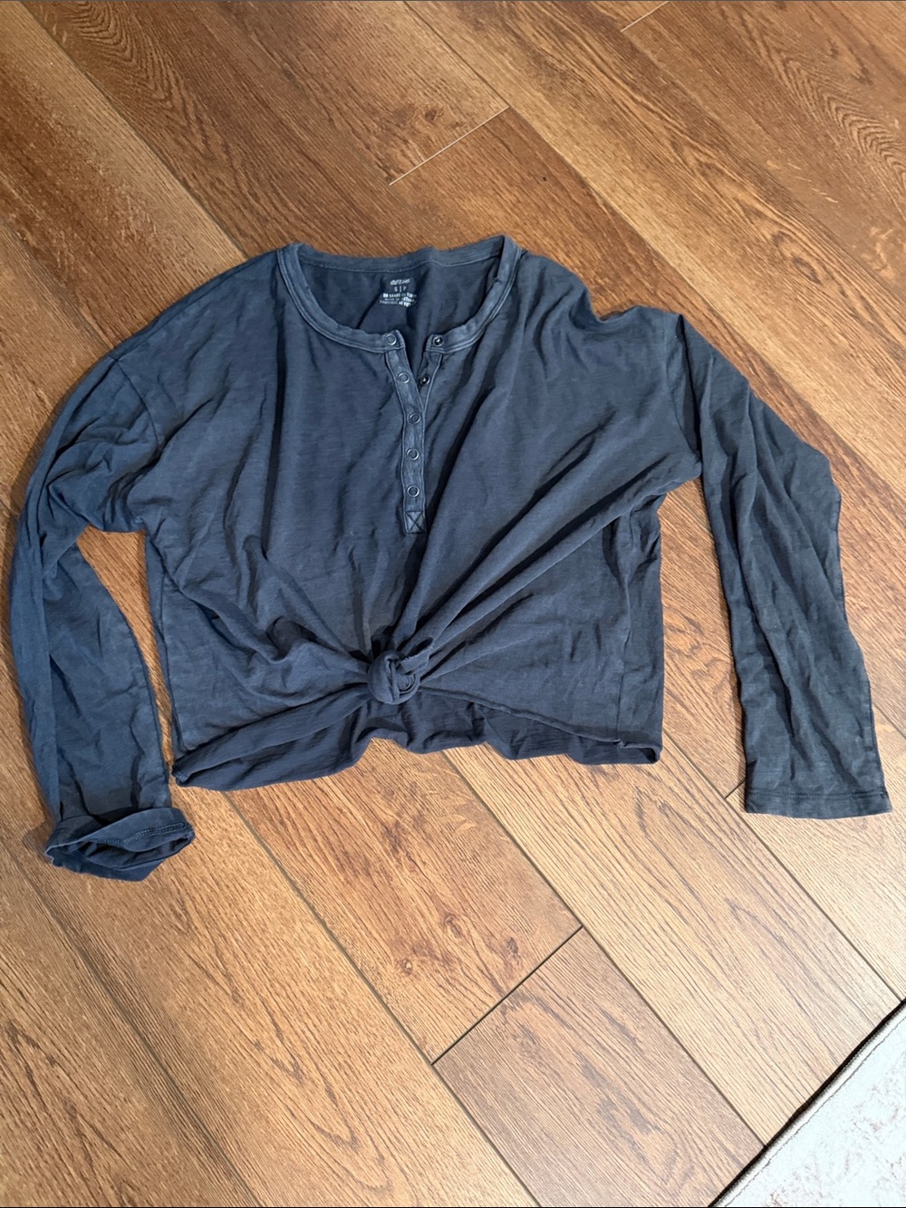 aerie Dark Gray Long Sleeve Henley Knot-Front Top